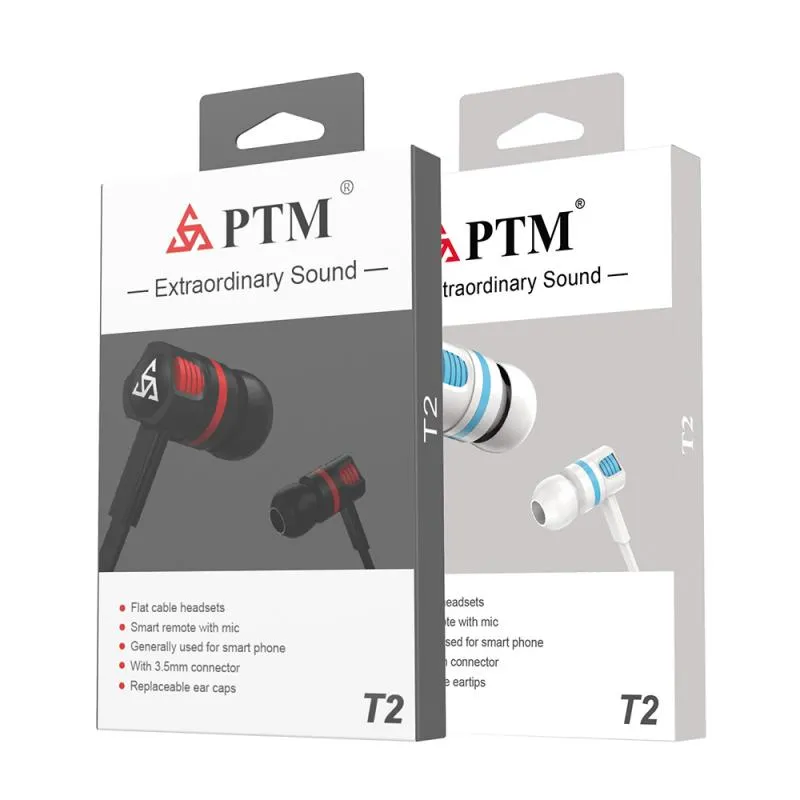 PTM T2 stereo hörlurar super bas hörlurar med mikrofon spel headset för mobiltelefon