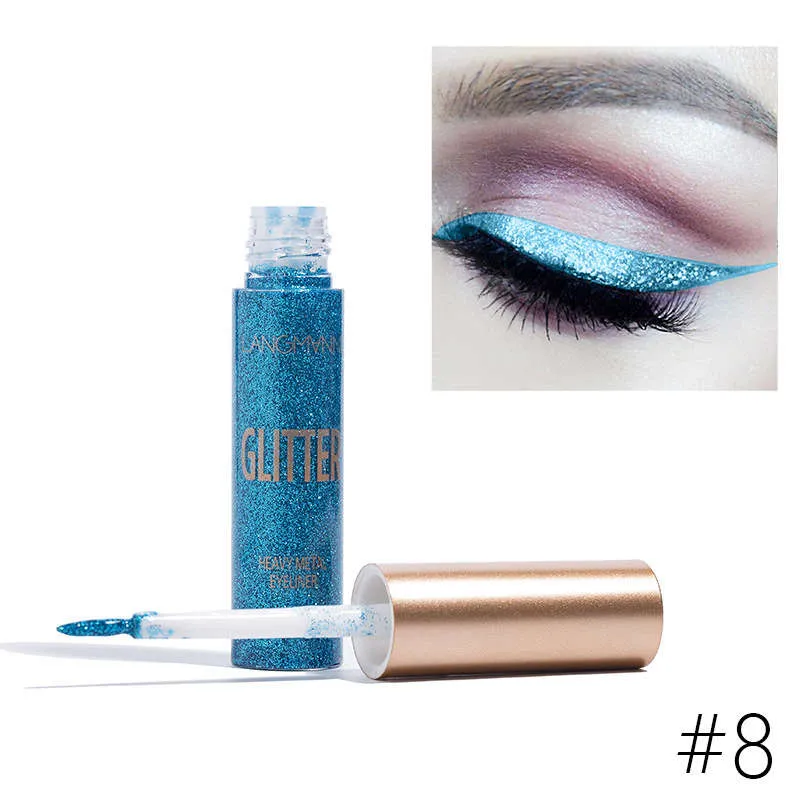 Langmanni Shimmer Glitter Eyeliner Makeup, Waterproof Pigment Liquid
