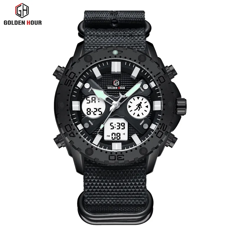 Marca de topo GOLDENHOUR Men Watch Digital Quartz Sport Watch Relogio Hombre Militar Relógio de Pulso À Prova D 'Água Relogio masculino307i