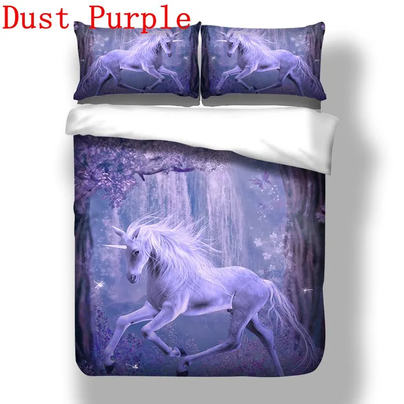 La fluorescencia de impresión en 3D del lecho de la manera caliente de la venta del unicornio Dream Girl Tapa de Consolador Set 2 / 3pcs doble de tamaño completo de la reina duvet cover set