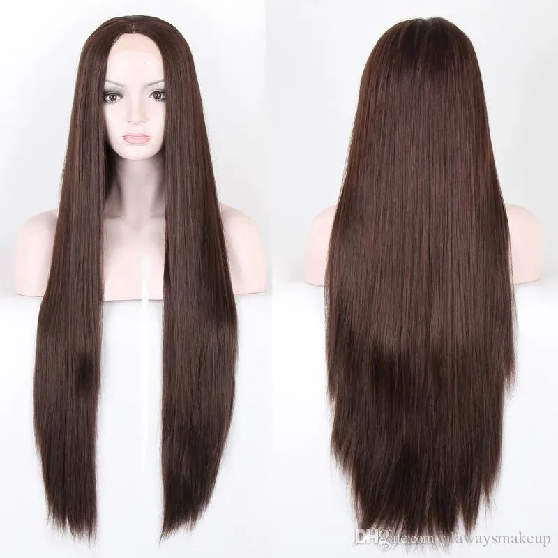 Hot Long straight Hair wigs 70cm Dark brown Synthetic hair Wig cheap high quality Free shipping