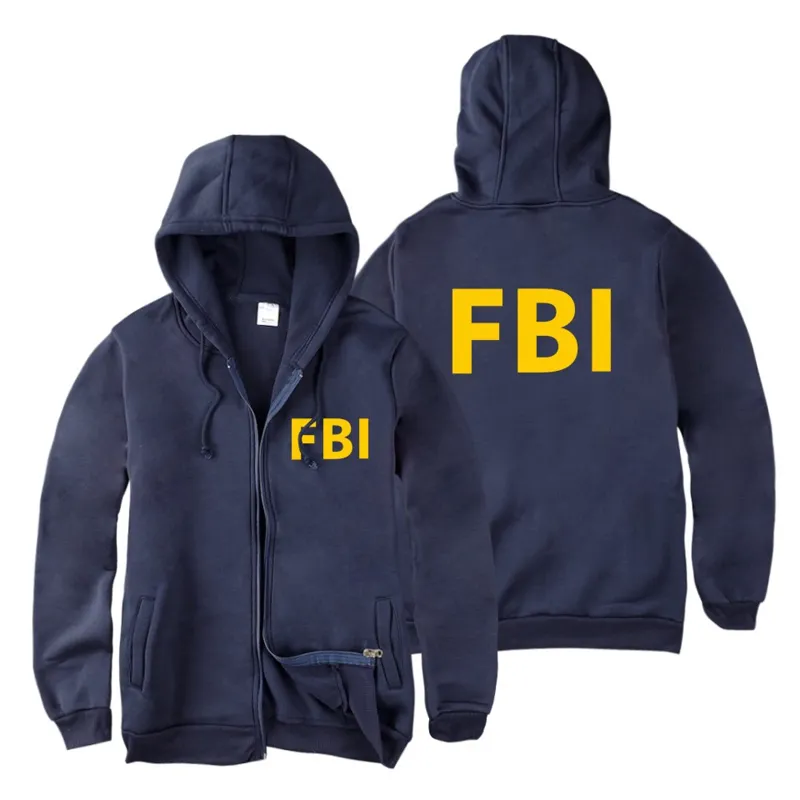 Мода на молнии мужчины женские толстовки толстовки FBI Print Sport Sport Hip Hop повседневная Zip UP Unisex с длинным рукавом куртка с капюшоном пальто Top 4XL