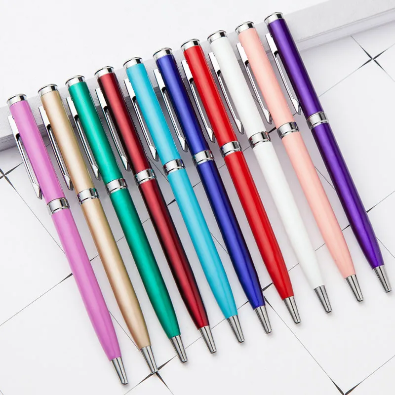 Stylo à bille en métal de couleur unie, fournitures de papeterie pour bureau, hôtel, école, noël, fête d'anniversaire