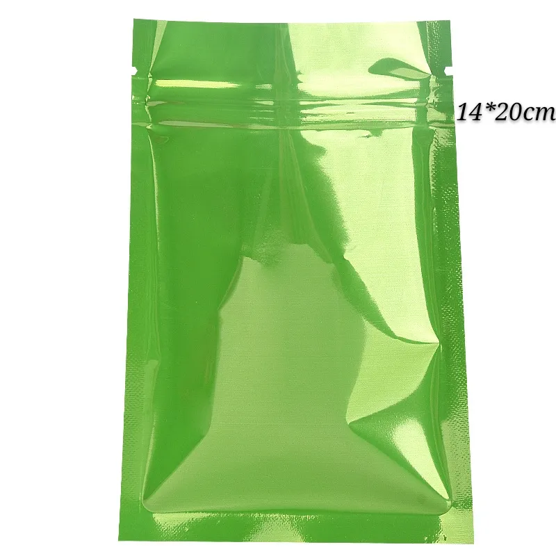 14 * 20 cm (5,51 * 7,87 pouces) Vert Feuille D'aluminium Sacs D'emballage Alimentaire Sec Mylar Zip Lock Pack Poche Vide Poche Accessoires Ménagers Sac