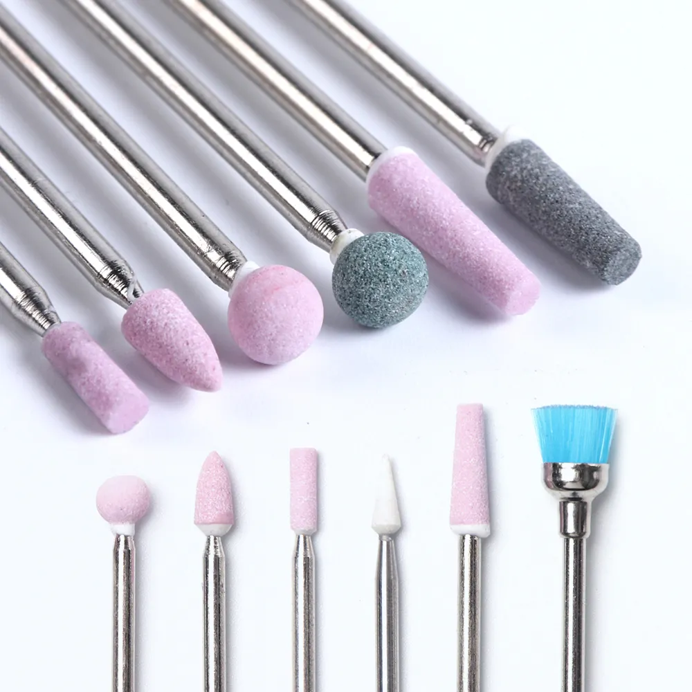 6 Stks Bal Nail Boren Bits Steen Keramisch Malen Corundum Cutters Borstel Elektrische Machine Rotary Burr Poolse Manicure Tools