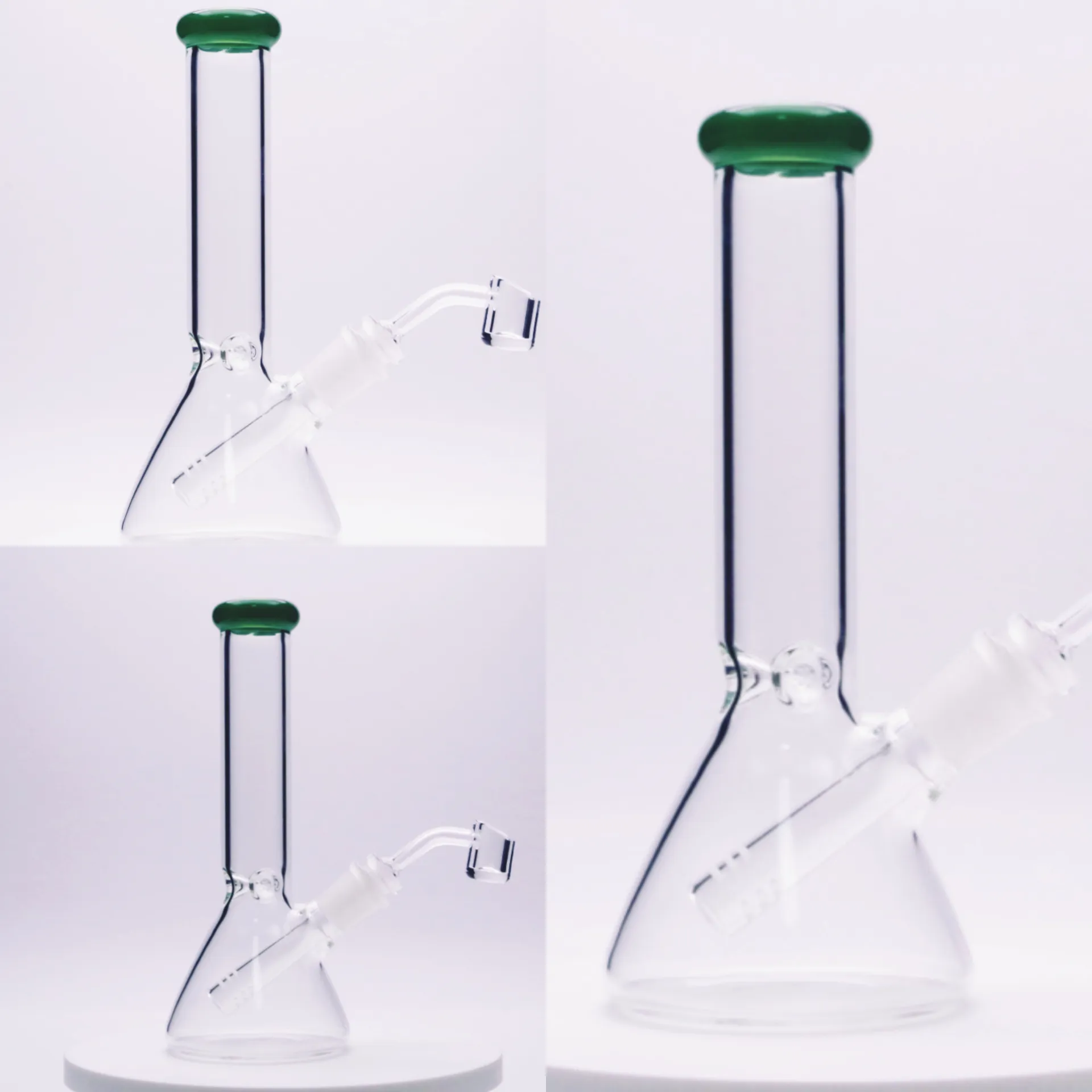 8inch Hookah Beaker Green Rim Glass Bong Waterpipe Dabrig Smoking Pipe with 1 clear downstem 1 clear bowl give 1 Quartz Banger for gift