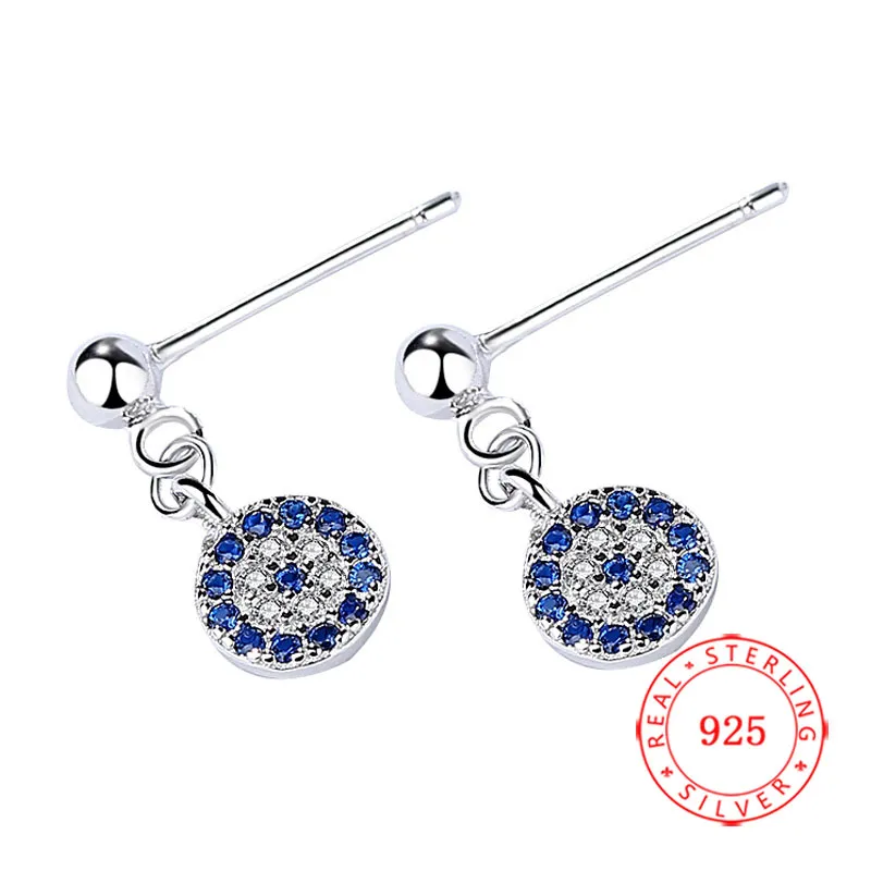 real S925 silver cz evil eye turkish jewellry blue zircon eyes stud earrings fashion jewelry making