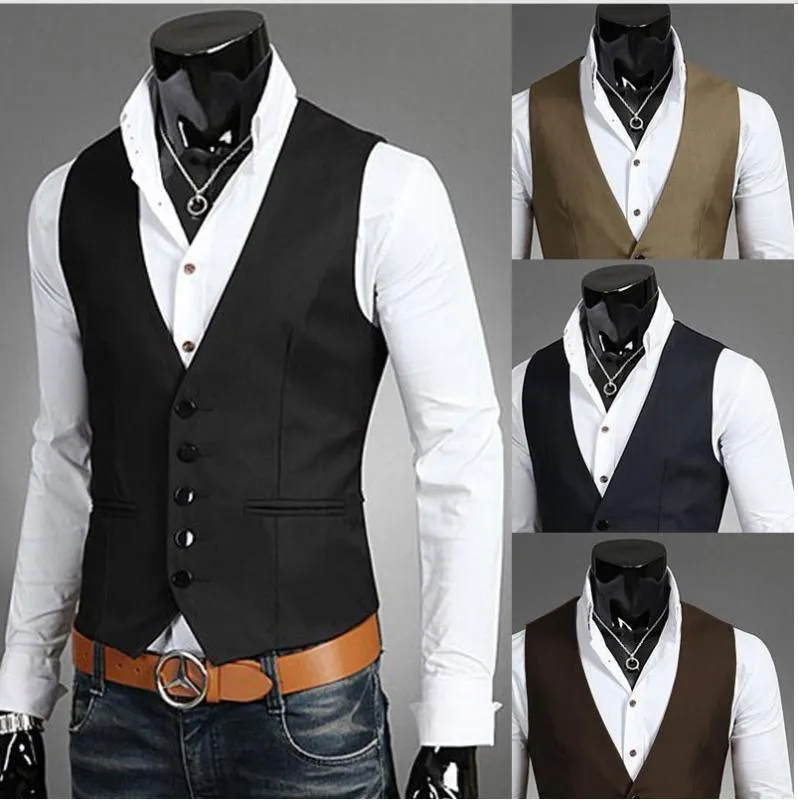 Chalecos Hombres Chaqueta de invierno Chaqueta sin mangas Chaleco Hombres Cálido Sólido Regular Cuello alto Chaleco para hombre Bolsillo formal Estilo delgado Tops