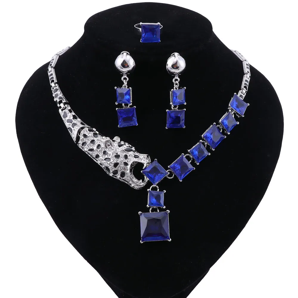 Casamento Africano Bead Set Jóias para banhado Mulheres Moda Prata Dubai colar de strass Brincos Set Anel