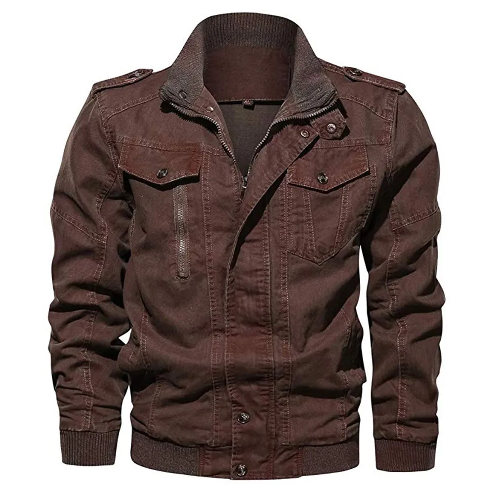 Men s Denim Bomber Jacket Vintage Military Style Stand Collar Lightweight Slim Fit