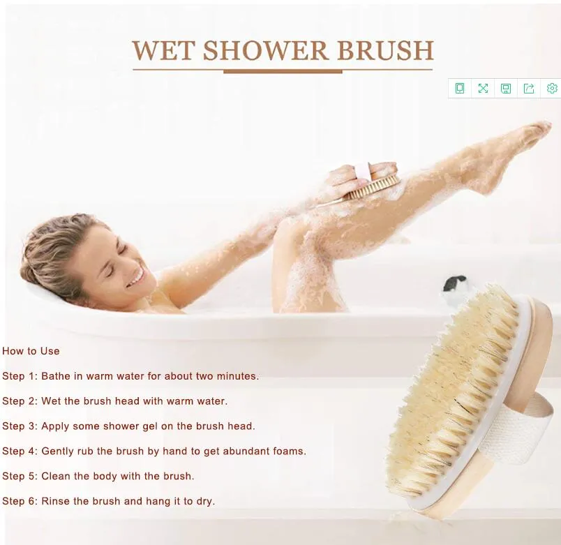 Chaud peau sèche corps cheveux doux brosse à poils naturels en bois bain douche brosse à poils SPA brosse pour le corps sans poignée Horny Clean