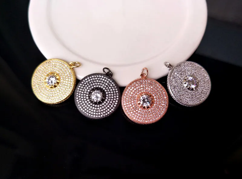 10Pcs Tiny CZ crystal Charm,CZ zircon Stone Micro pave Turkish Style round Pendant,Jewelry Finding DIY necklace making PD602