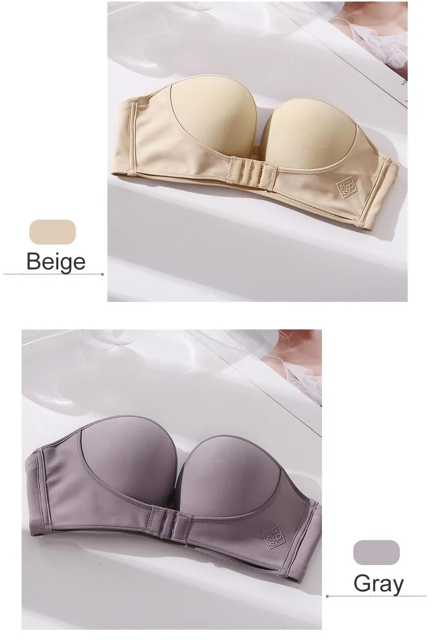 Strapless Front Buckle Lift Bra, Women Invisible Strapless Super