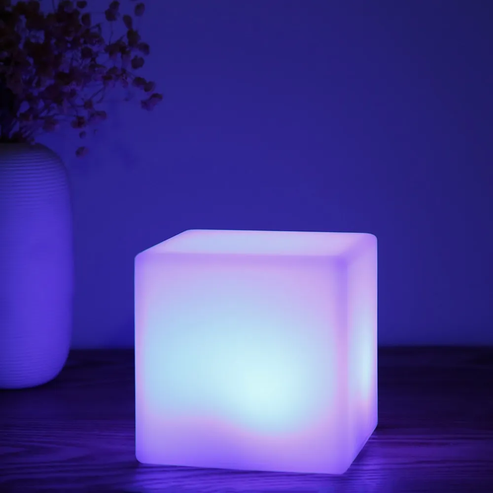 USB Rechargeable LED Cube Shape Night Light with Remote Control for Bedroom