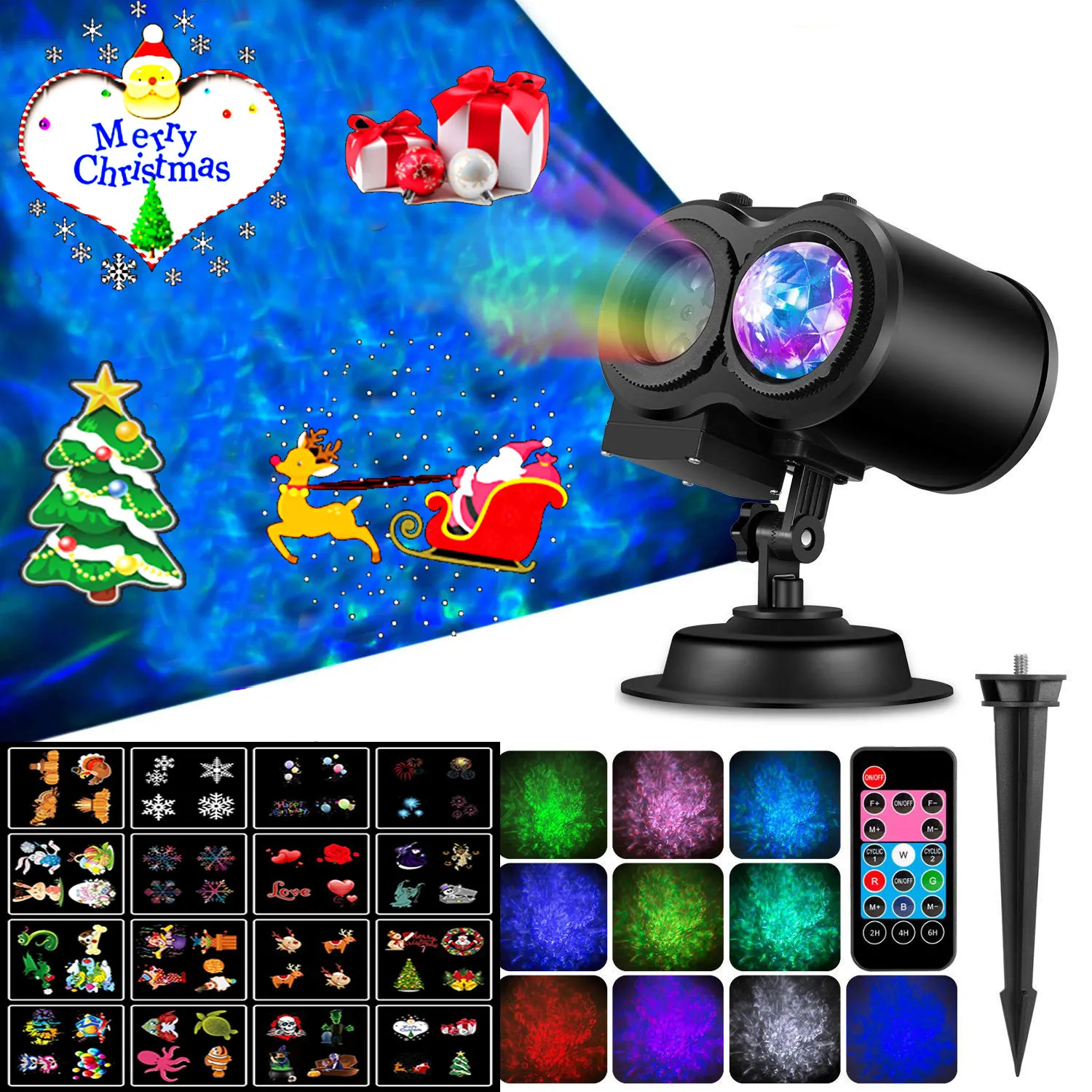 Lámpara de proyector de Navidad Doble tubo de agua Lámpara de césped impermeable LED proyector Lámpara Navidad Halloween Party Garden Decora