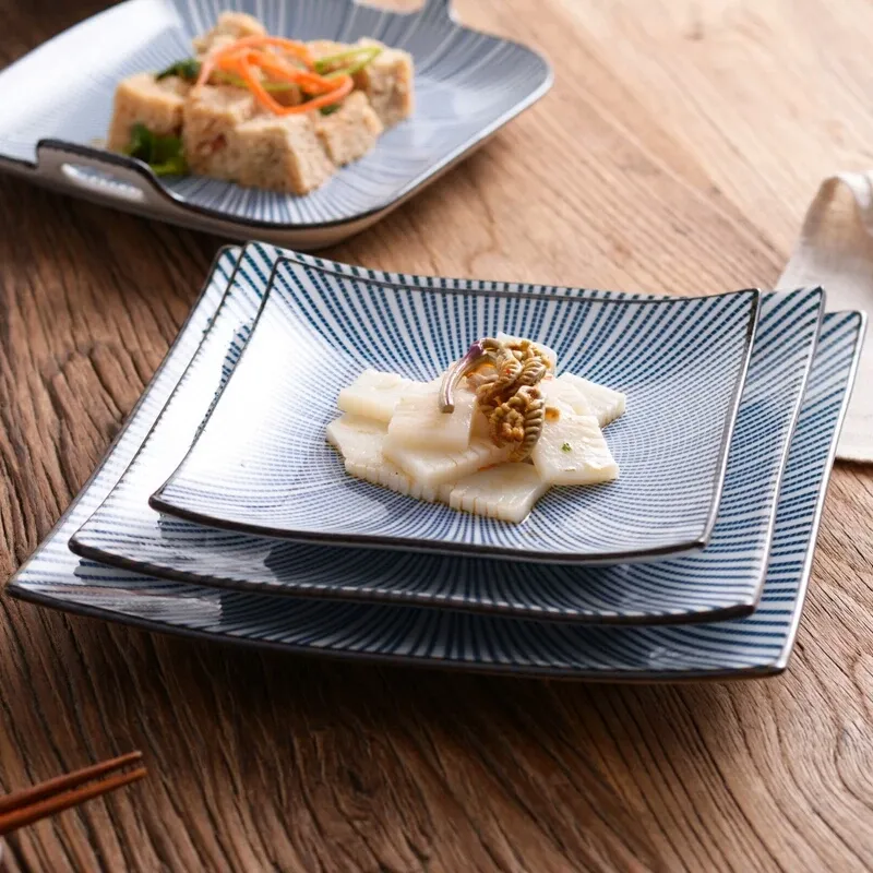 Juego de vajilla de cerámica con borde dorado, plato plano para carne,  bandeja japonesa para sushi