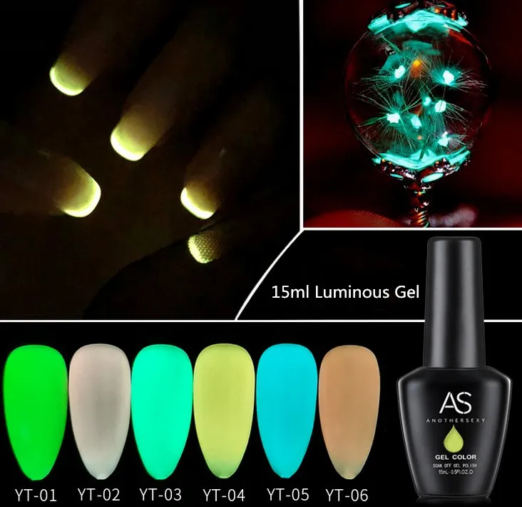 15ml luminoso del gel del clavo brillan en la oscuridad neón fluorescente luminoso LED UV Soak Off Gel barniz alumbrado en la noche semi permanente barniz esmalte