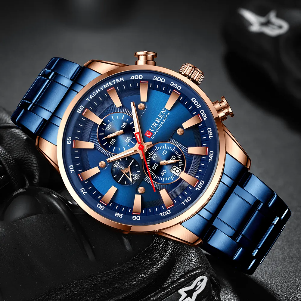 New Chronograph Quartz Men's Watch CURREN Stainless Steel Date Wristwatch Clock Male Luminous Watches Relogio Masculino276n