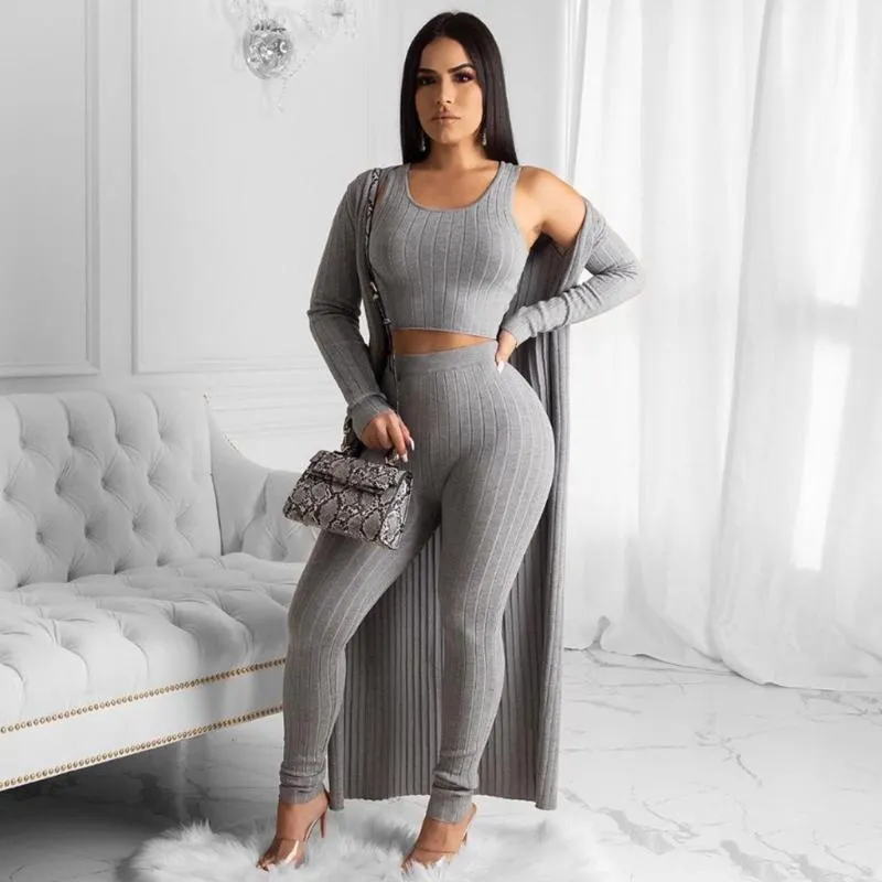 3pcs Figure-flattering Women Casual Knitted Suit Solid Vest +cardigan Coat+tight Trousers Comfortable Cotton Elegant Women SetG3