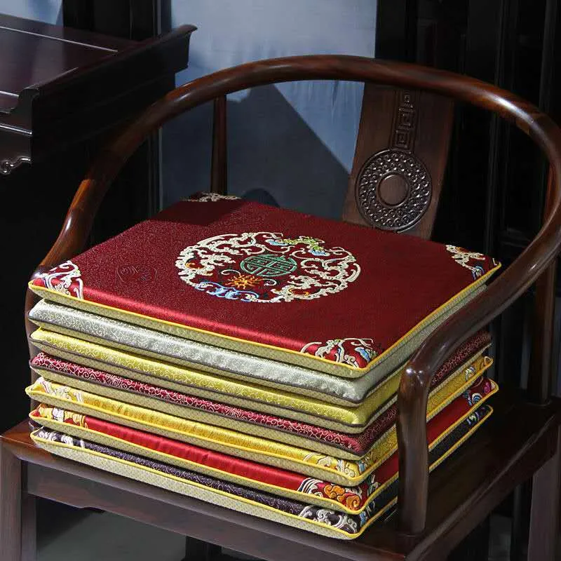 Custom Luxury Good Luck Chinese Style Silk Brocade Seat Cushions for Dining Chair Armchair Sofa Mats Non-slip Sitting Pads Home Decorative