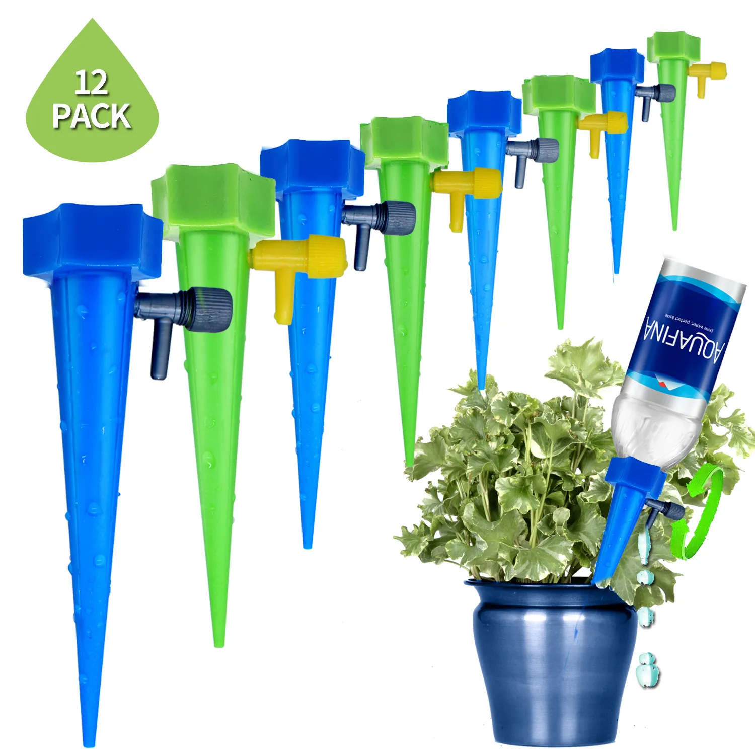 Plant Waterer Self Watering Devices, Vacation Plant Watering Spikes Automatic Drip Irrigation Water Stakes System (Pack of 12)