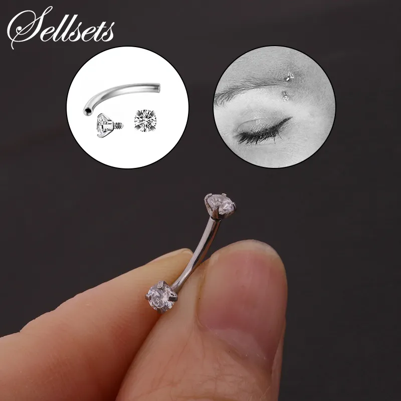 Sellsets 16G Internally Threaded 3mm CZ Curved barbell Eyebrow Ring Snug Piercing Helix Cartilage Jewelry Daith Rook Earrings