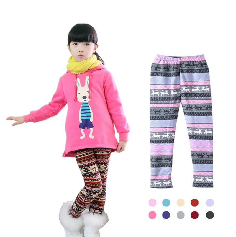 Girls Leggings Velvet Toddler Girls Skinny Pants Ankle Length Legging Thickening Warm Children Tights Winter Baby Clothing 18 Designs DW4570