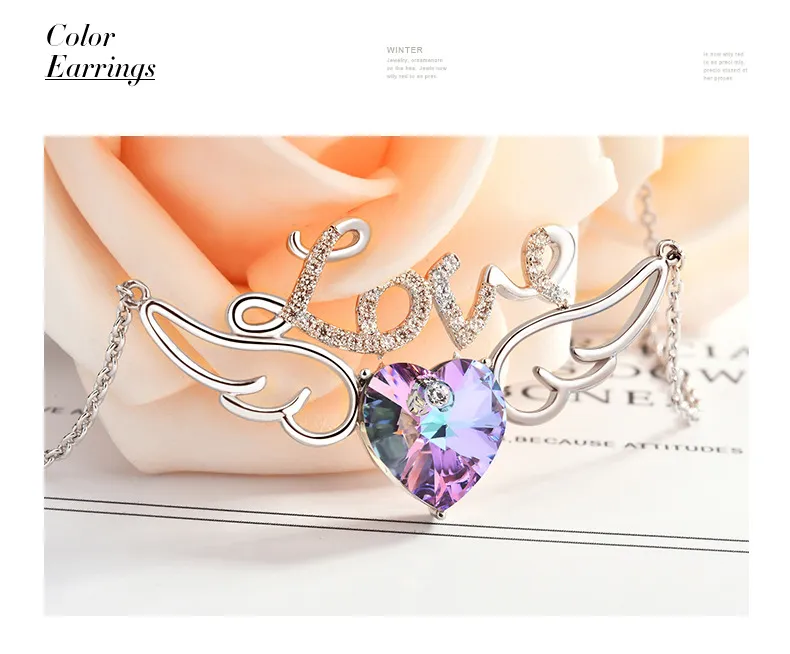 Fashion-European and American wind purple light angel wing necklace using swarovski crystal necklace