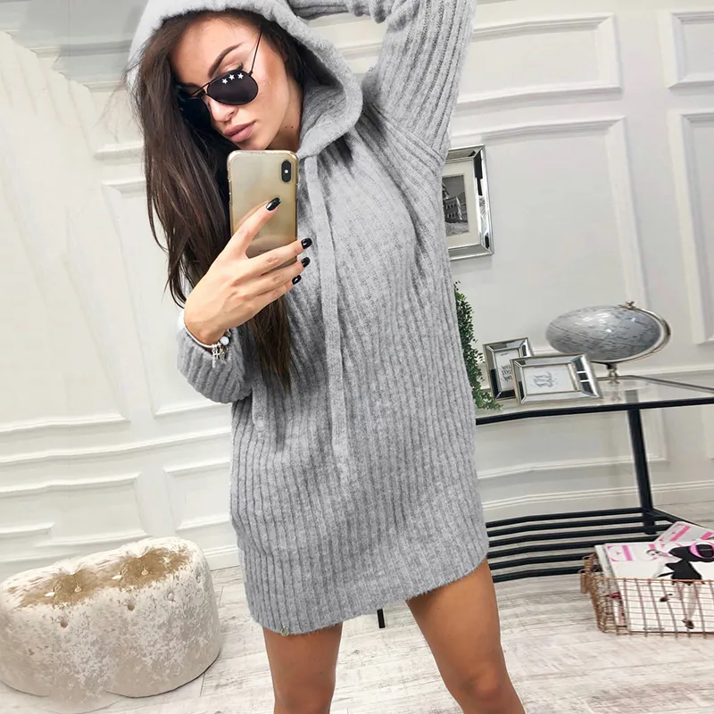 Kadın Hoodies Kazak 2018 Moda Bayanlar Katı İpli Uzun Kollu Ter Femme Sonbahar Kış Kapüşonlu Hoody Kazak Üst