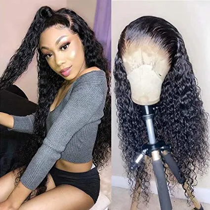 Diva1 Hd Transparent frontal wig deep wave curly pre plucked 360 full lace closure for black women 150% density