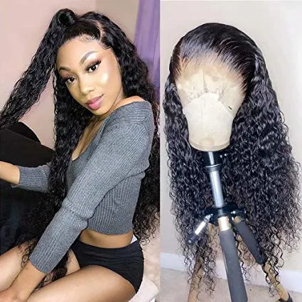 Diva1 HD Transparent frontal peruk djupvåg Curly Pre Plocked 360 Full Lace Closure för svarta kvinnor 150% densitet