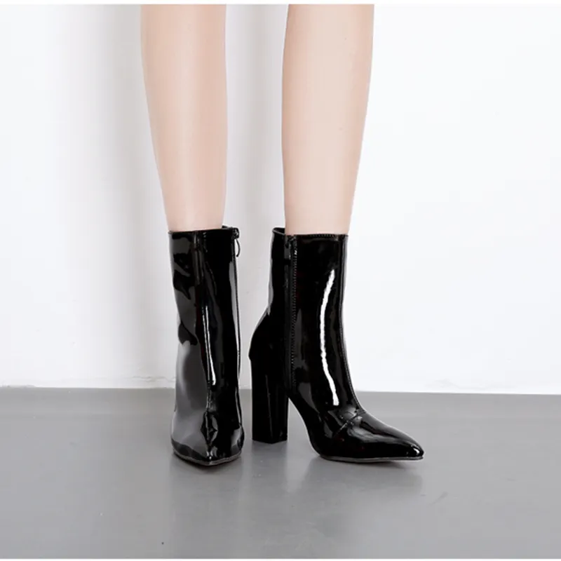 Venta caliente-MAIERNISI Botas de mujer Botas de cuña a media pantorrilla Zapatos de mujer Negro plata Moda Zapatos de madre Punta redonda Señoras marca