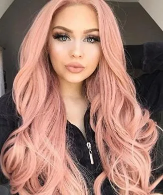 pink Glueless High Temperature Fiber Natural Hairline Hair Wigs Soft Swiss Purple Long Wavy Synthetic Lace Front Wig for Women FZP143