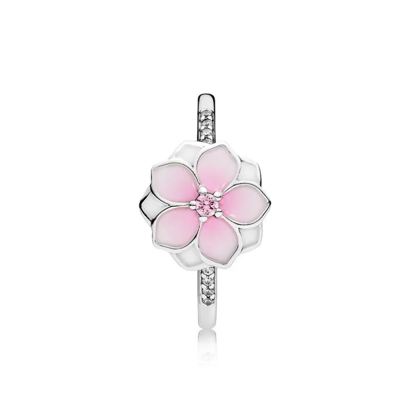 Anello Pan in argento sterling 925 originale Magnolia Bloom Donna Anniversario Regalo Festa di nozze Anelli Europa Gioielli di moda W151184n