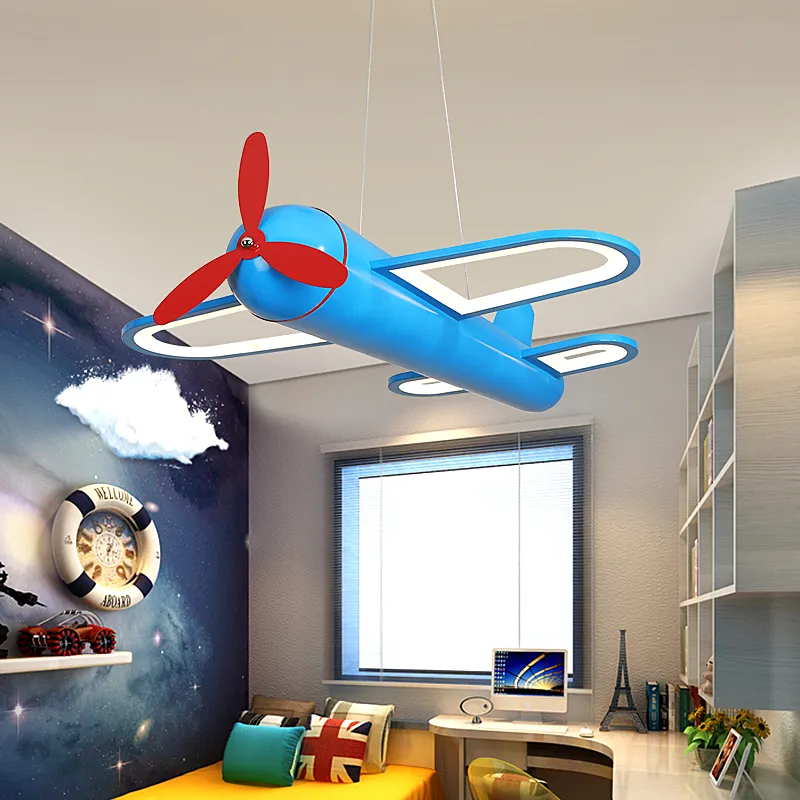 Nowoczesny żyrandol Lampy wisiorek Kształt Samolotowy Żyrandole Kreskówka Chłopiec Kreatywny Fighter Hangling Lampa LED Pokój dziecięcy Sypialnia