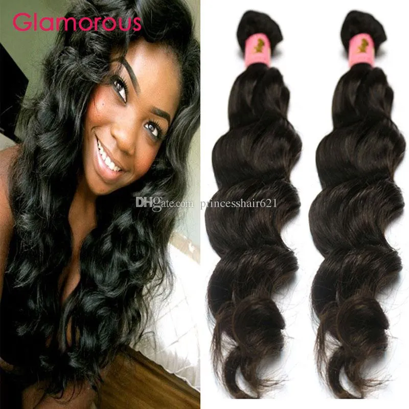 Glamorös Virgin Human Haft Weft 2 Bundlar Brasilianska Weave 8-34 tum Lågpris Peruvian Indian Malaysian Wavy Hair Extensions Queen Hair Product