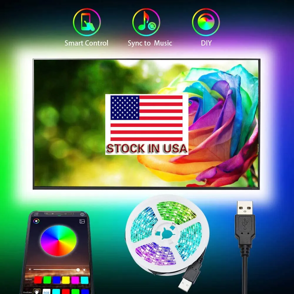 米国+ DC 5V RGB USB LEDストリップライト5050 3M 90LEDS LEDライトLGB LED Bluetoothアプリ付き柔軟なテープリボン