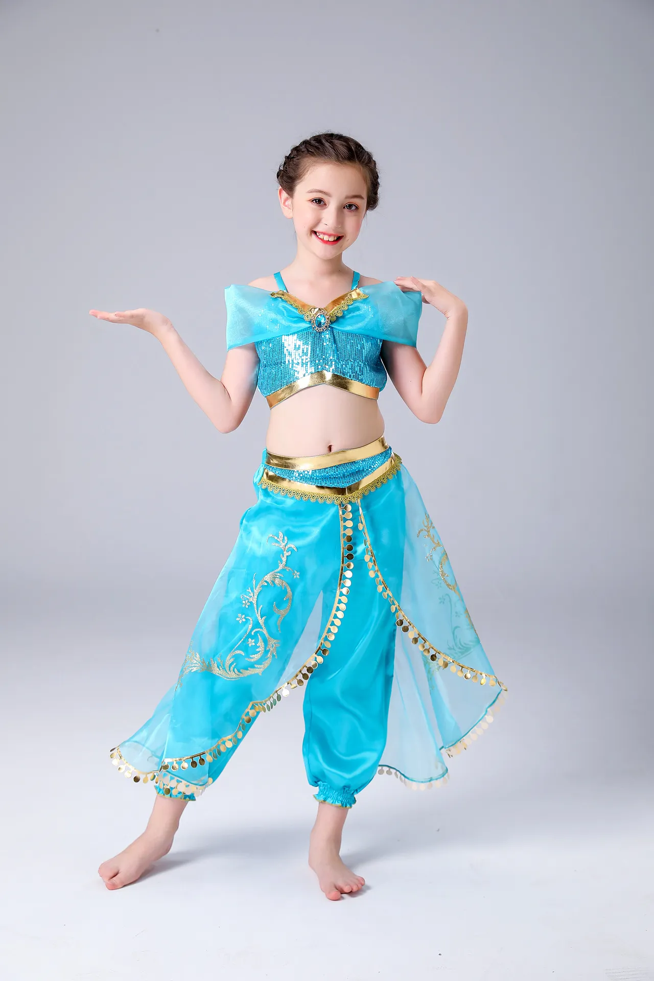 Latin Girl Pants Dans Kläder Belly Dancewear Kids Princess Kjol Cos Kostym European och American Childr Christmas Two-Pistass