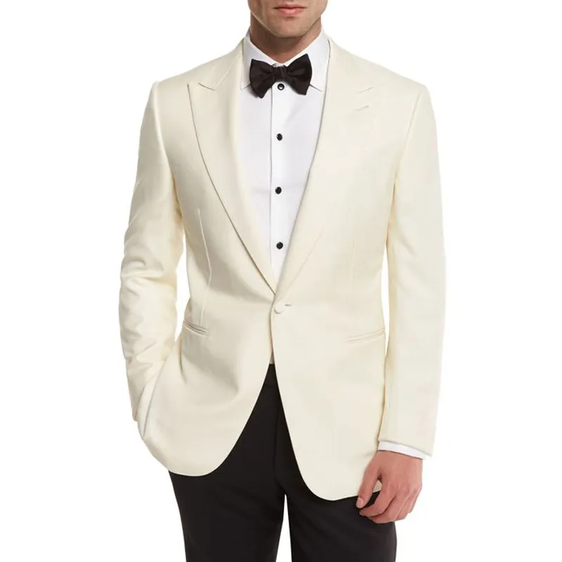 Kości słoniowa Mężczyźni Garnitury Wedding Suit BarDegroom Business Groom Wear Tuxedos Custom Made Formalny Slim Fit Male Blazers Groomsmen Najlepsze Kurtka Pants