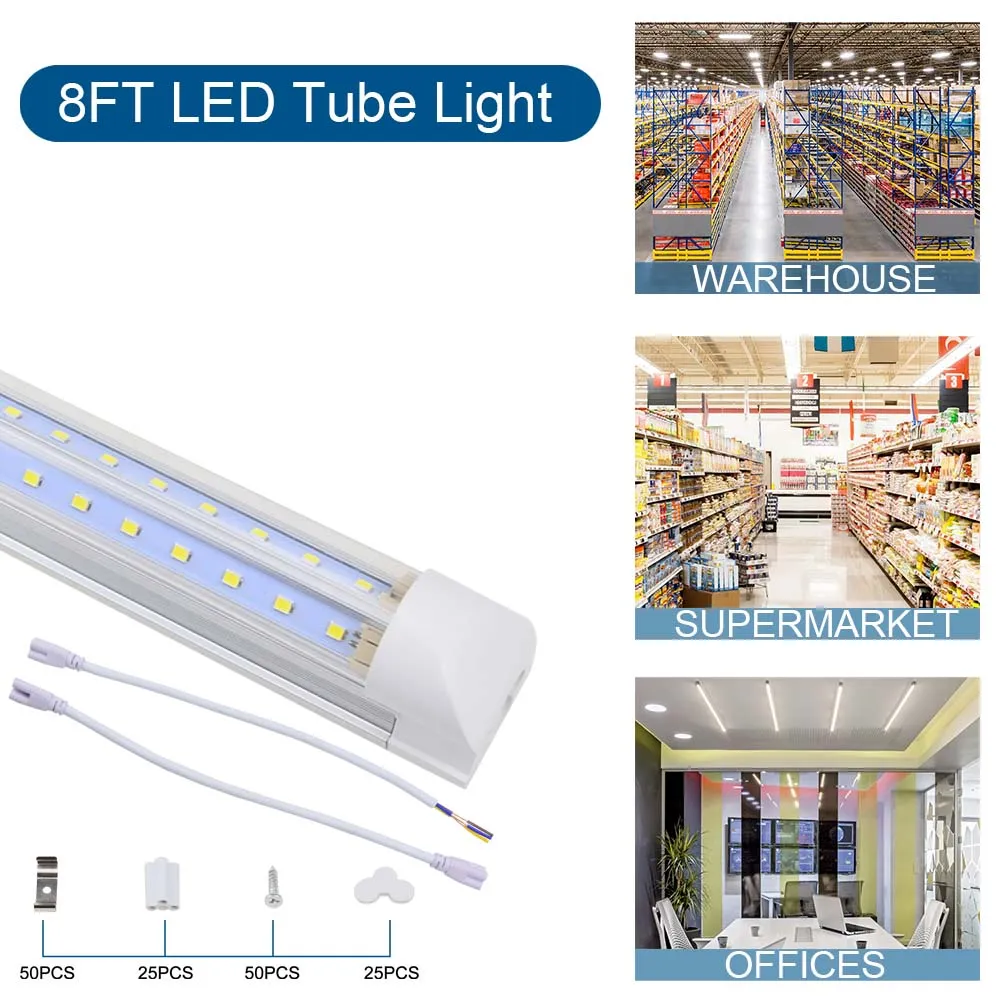 Porte de refroidisseur en forme de V 2 pieds 4 pieds 6 pieds 8 pieds Tubes LED intégrés T8 Tubes LED intégrés 72W 100W v-Shanpd Stock de luminaires LED aux États-Unis