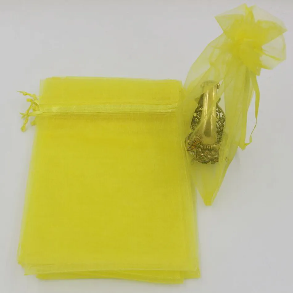 Citron jaune 7x9cm 9x11cm 13x18cm Organza Bijoux de bijoux Sacs de pochettes pour le mariage FavorsBeads Accessoires8510662