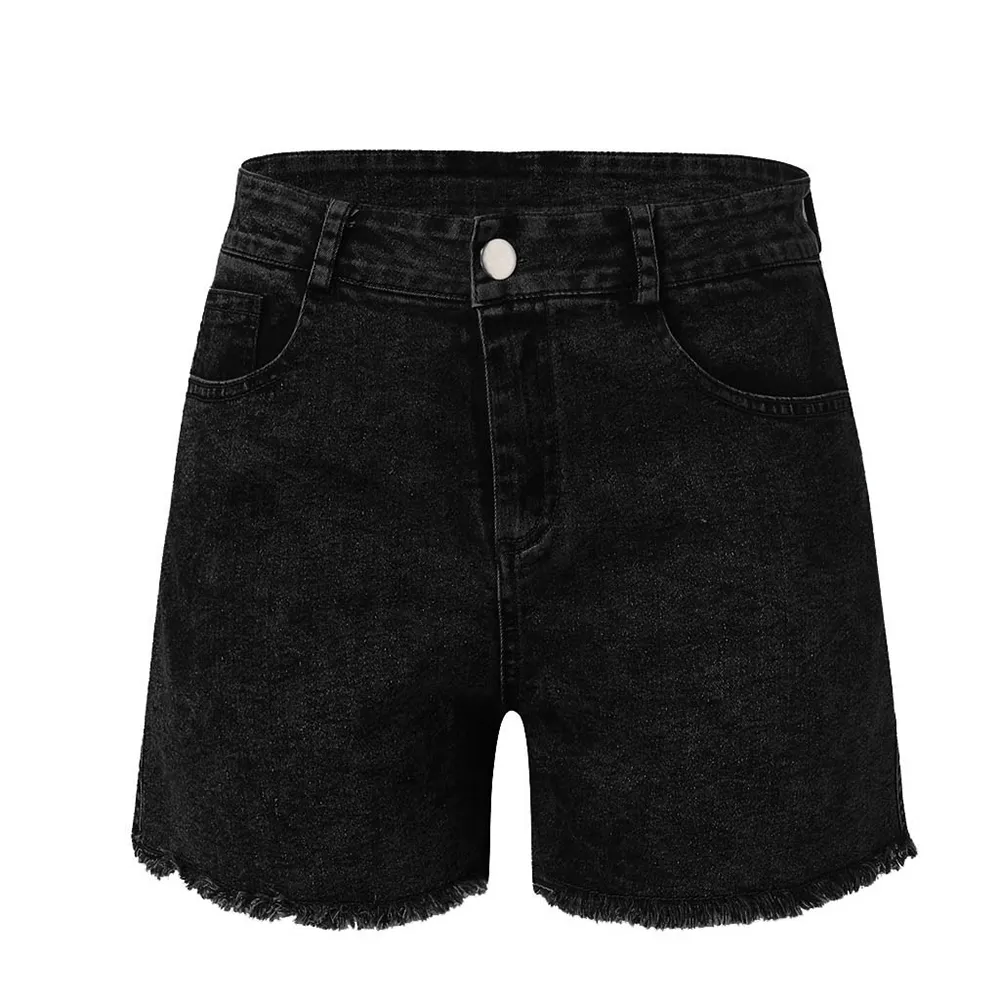 Frontwalk Women Short Hot Pants Button Jeans Frayed Summer Denim Shorts  School Mid Waist Mini Trousers Zipper Bottoms Black L - Walmart.com