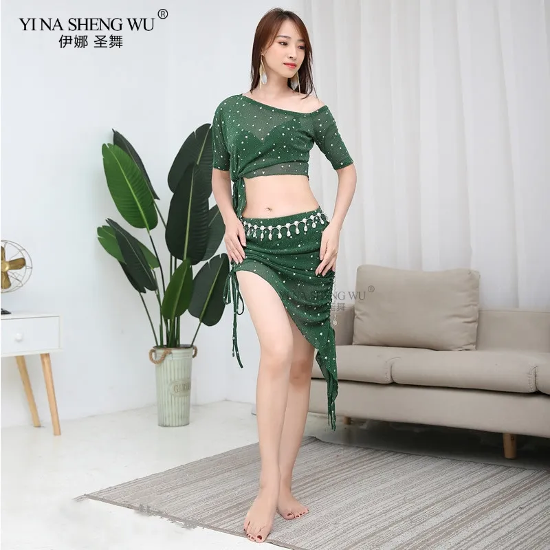 Comprar Ropa de danza del vientre traje de danza oriental Top corto de  actuación de danza del vientre con falda de gasa con cuentas