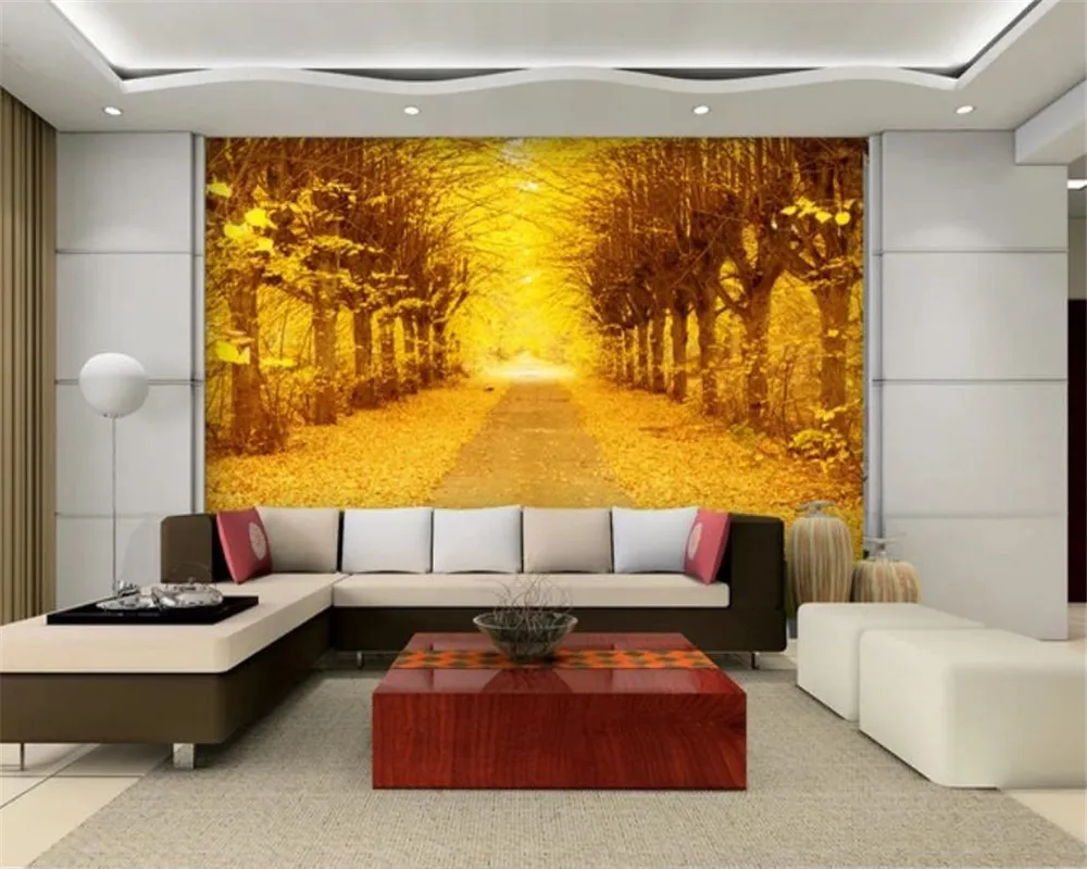 Wall Papers Home Decor Golden Autumn Auspicious Golden Tree 3D TV Background Wall Decoration High-end Atmosphere HD Wallpaper