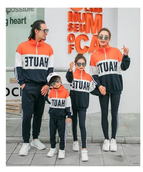 2019 Новое прибытие семьи Matching Эпикировка красочные осенние повседневная одежда Оранжевый Черный Комфортная