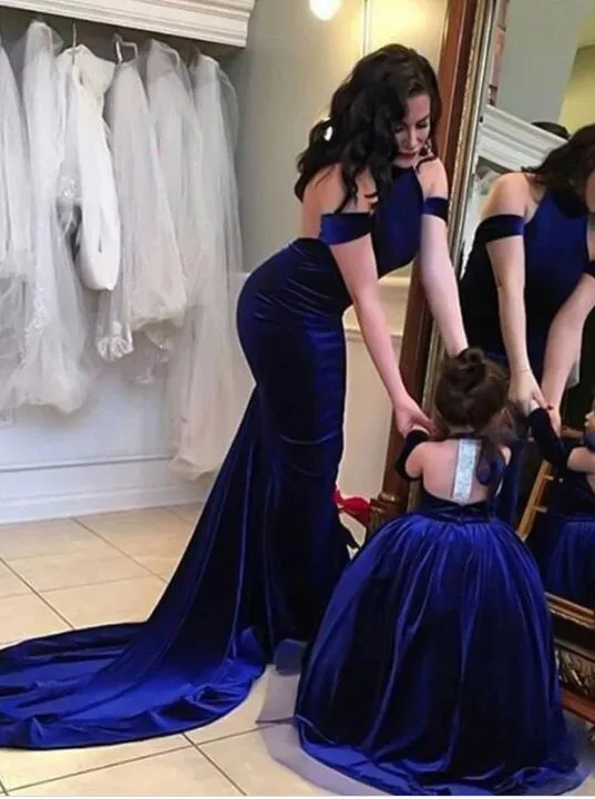 Sereia De Veludo azul Prom Dresses 2019 Ombro Frio Aberto Para Trás Longo Vestido de Noite Ocasião Especial Vestido Plus Size Festa Formal Vestidos