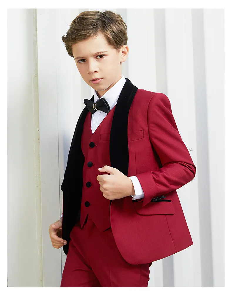 Красивый одна кнопка Шаль отворотом ребенок полный дизайнер Красивый мальчик свадебный костюм мальчиков наряд на заказ (куртка+брюки+галстук+жилет) A22