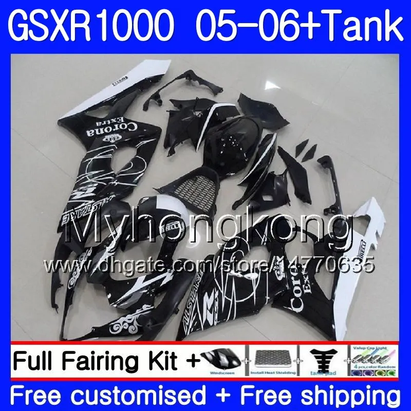 + Tank för Suzuki Black Hot GSXR 1000 1000CC GSX R1000 2005 2006 Kroppsarbetet 300HM.55 GSX-R1000 GSXR-1000 1000 CC K5 GSXR1000 05 06 FAIRING