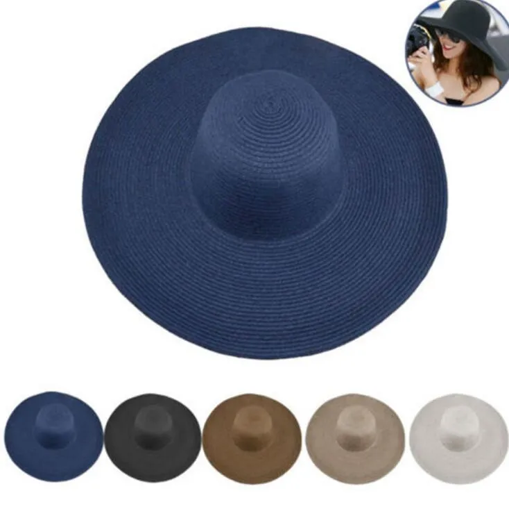 Sommar kvinnor strand halm hattar 19 färger sol hatt damer breda rand halm hattar utomhus vikbar strand panama hattar
