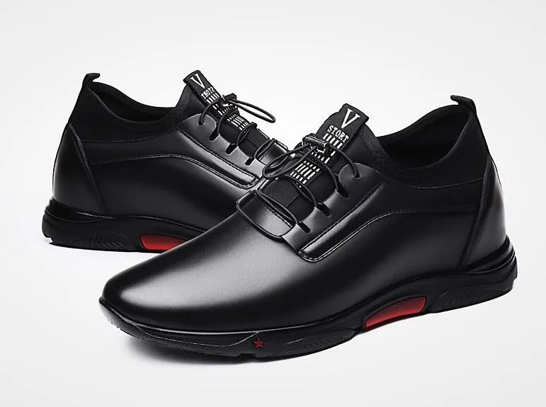 2020 Moda Sneakers Erkek Platformu Asansör Ayakkabı Kahverengi Deri Elastik Bant Rahat Yükseklik Artan 6 CM Ayakkabı